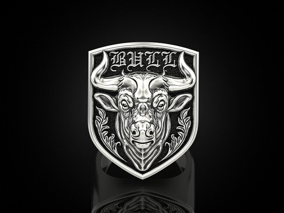 925 Silver Zodiac Taurus Bull Head Signet Ring For Men US5~15 Biker Jewelry Ring