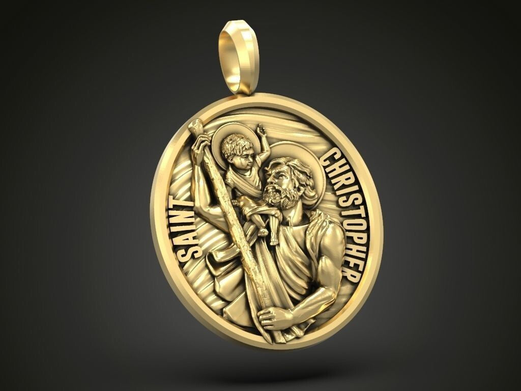 Saint Christopher Brass Pendant Necklace Baby Jesus Prayer Christian Gift Friend