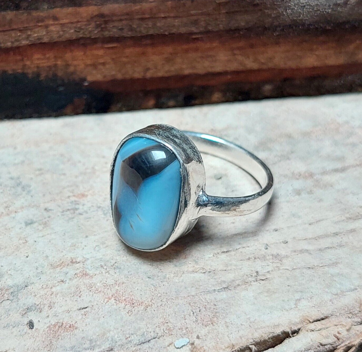 White Banded Agate Gemstone Handmade Ring 925 Sterling Silver Jewelry For Her