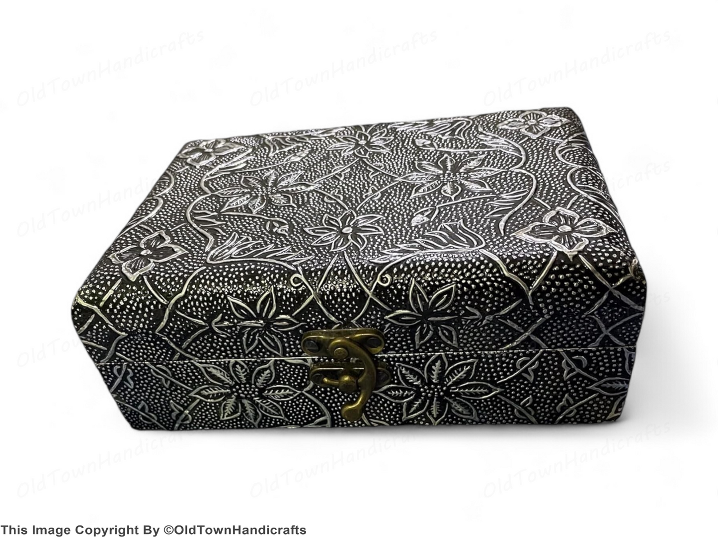 Handcrafted Antique Multipurpose Box jewellery Oxidised Silver Flower Design