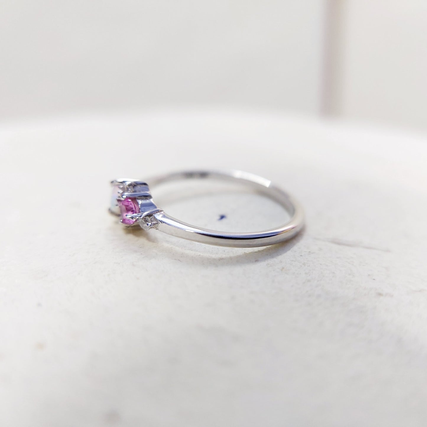 Opal Pink Tourmaline Wedding Band Silver Engagement Wedding Women Ring US5~15