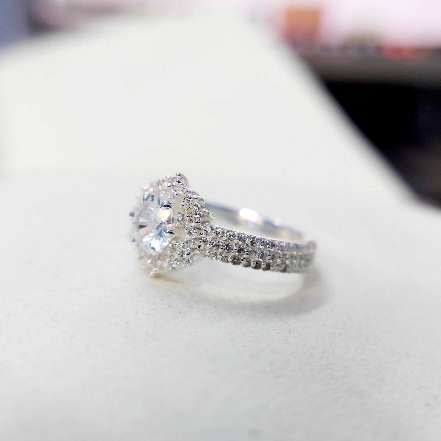 Halo Moissanite Flower Ring Lab Grown Silver Ring for Women Wedding Gift US5-15