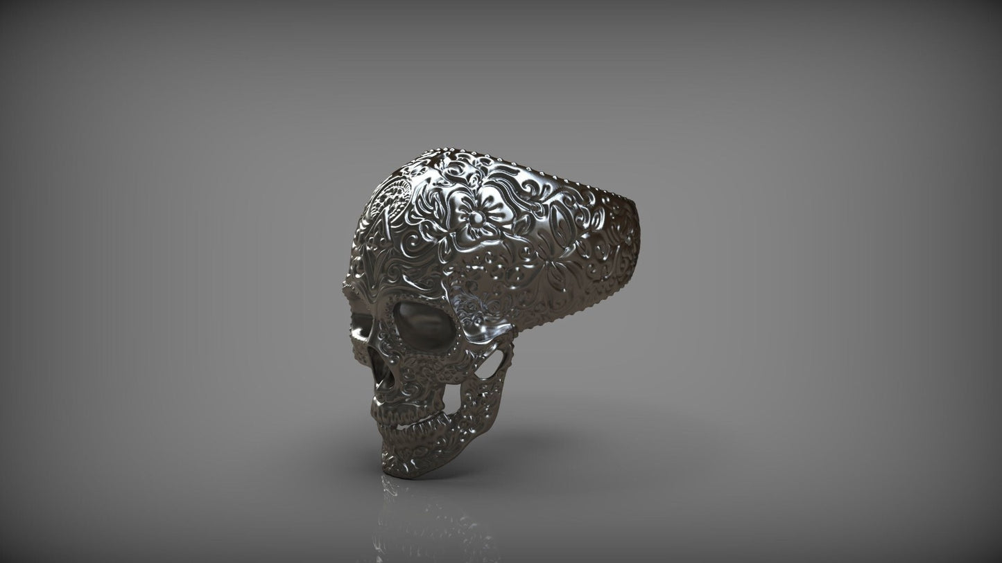 925 Silver Mexican Skull Ring Gothic Biker Unique Skull Head Rings For Men Women