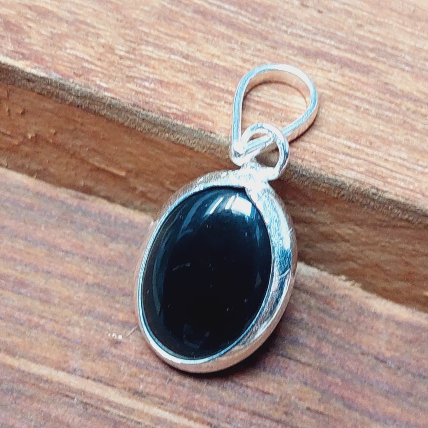 Ovel Black Onyx Pendant,925 Sterling Silver Black Gemstone Pendant Gift For Her