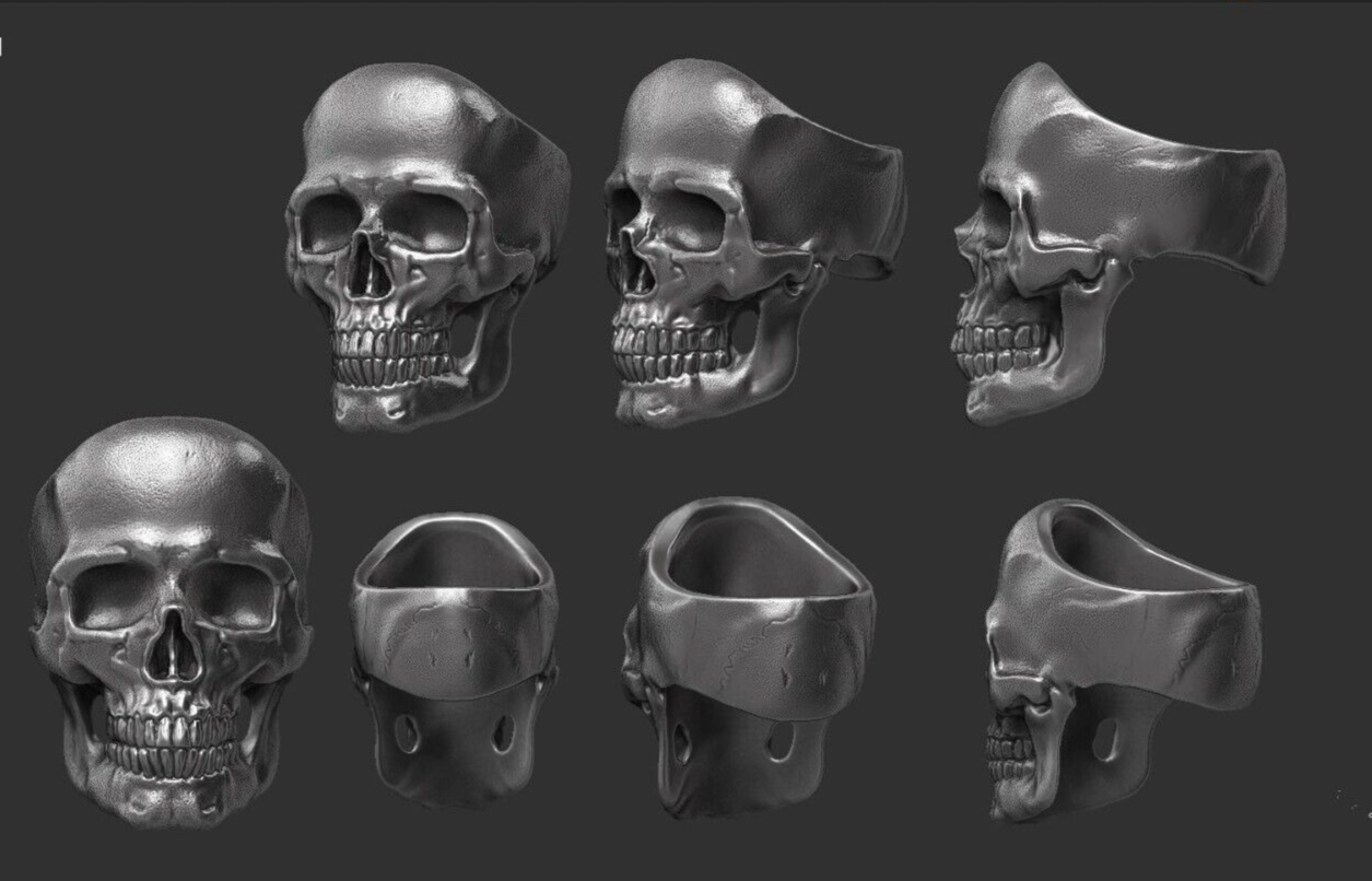 Flongo Silver Men Punk Gothic Skull Head Biker Ring Women Band Us5~ 15 Unisex