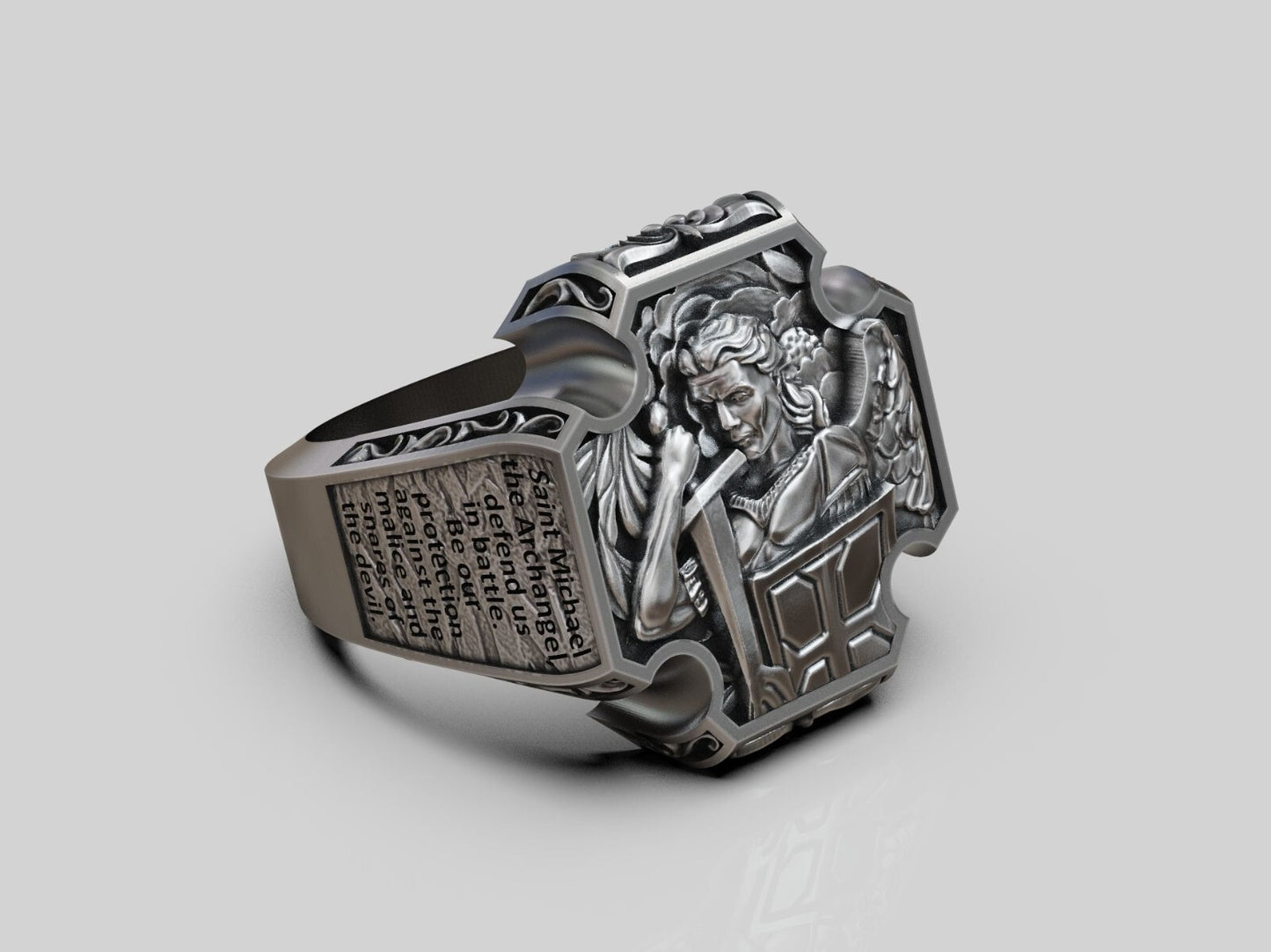 Saint Archangel Michael Prayer Signet Ring US7-15 Sterling Silver Men's Ring