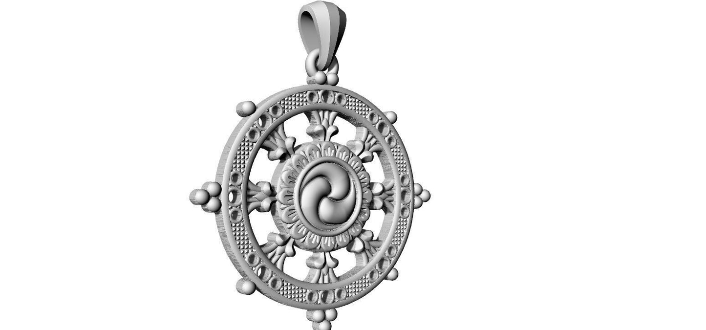 Silver Ship Helm Wheel Charm Pendant Nautical Necklace Handmade Gift Men Women