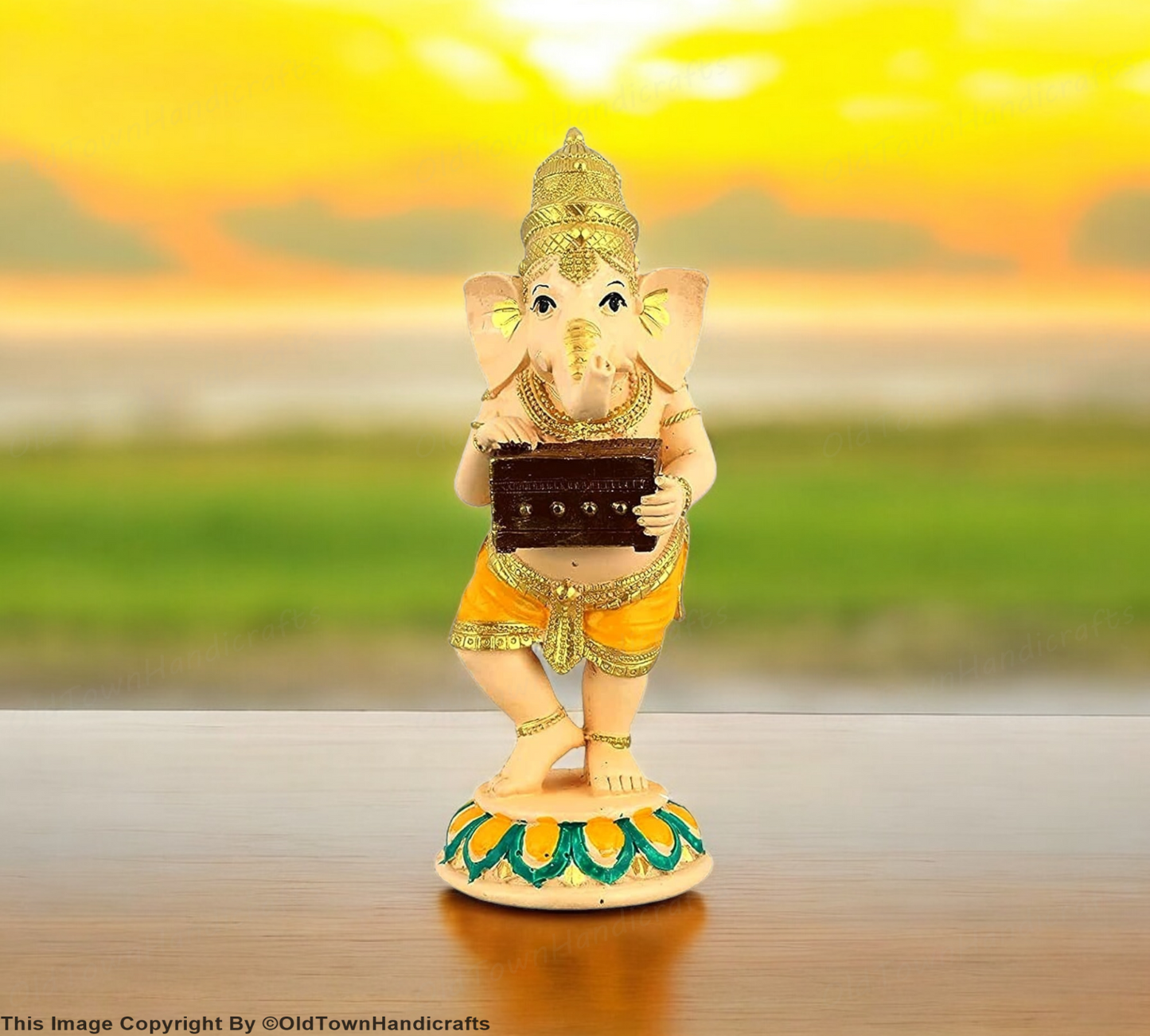 Lord Ganesha Dancing Playing Harmonium Ganesh Figurine Decorative Showpiece