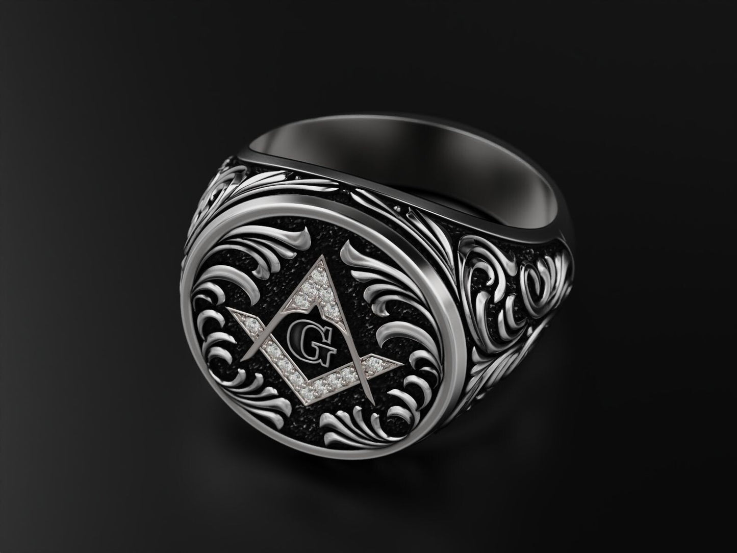 Mason Ring 925 Sterling Silver Freemason Square and Compasses Emblem Ring US7-15