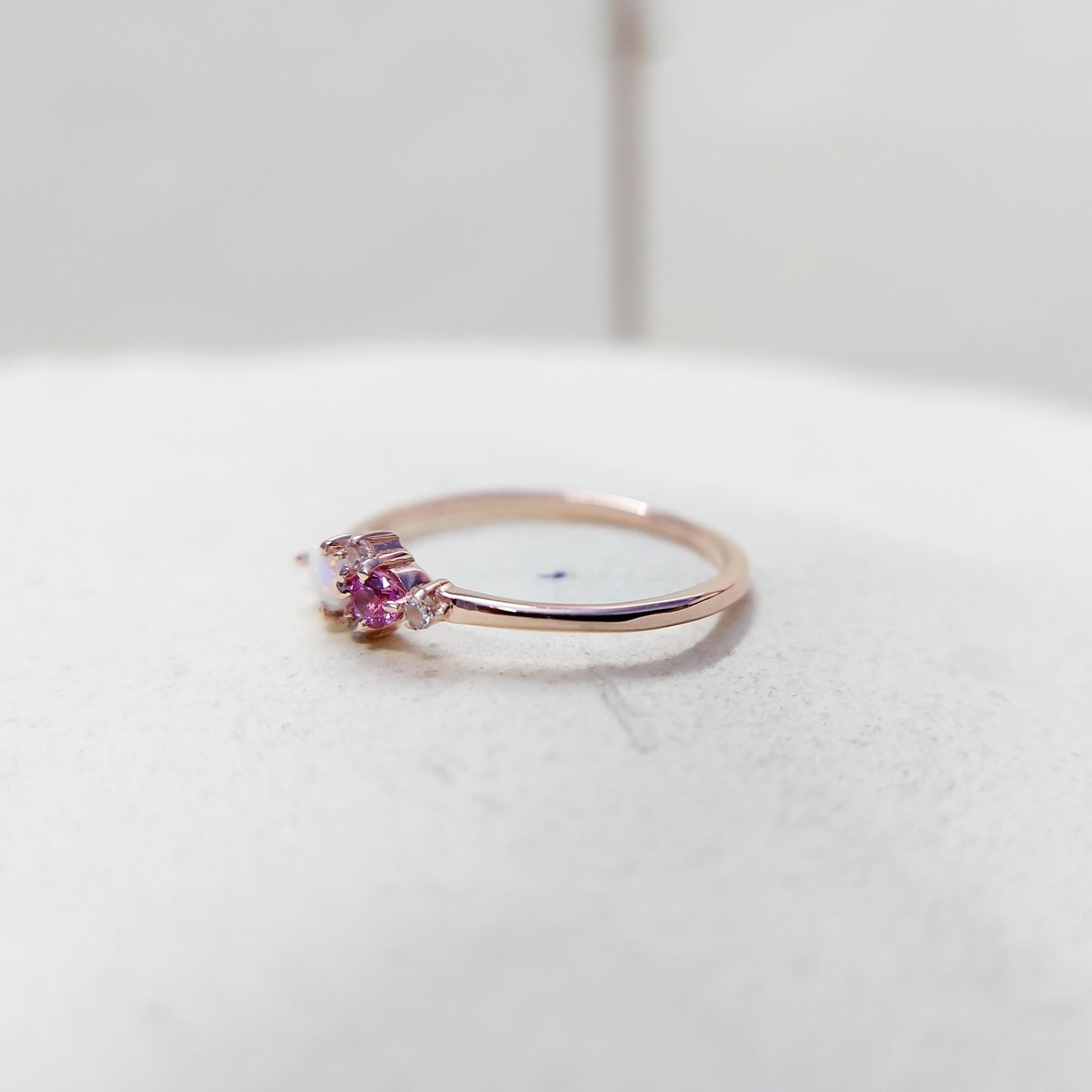Pear Cut Opal and Pink Tourmaline Ring Gemstone Engagement Silver Ring Us5~ 15
