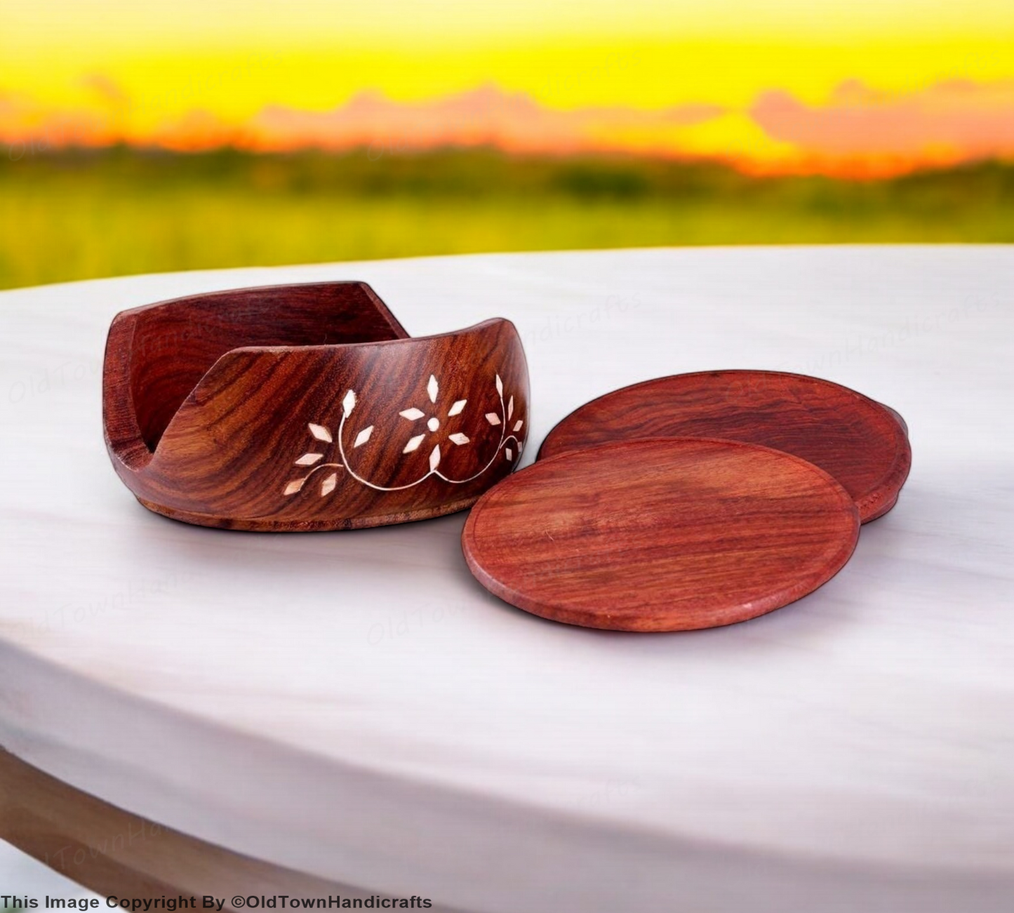 Coaster Handmade Wooden Coaster Set of 6 Lotus Design for Coffee Tea and Milk