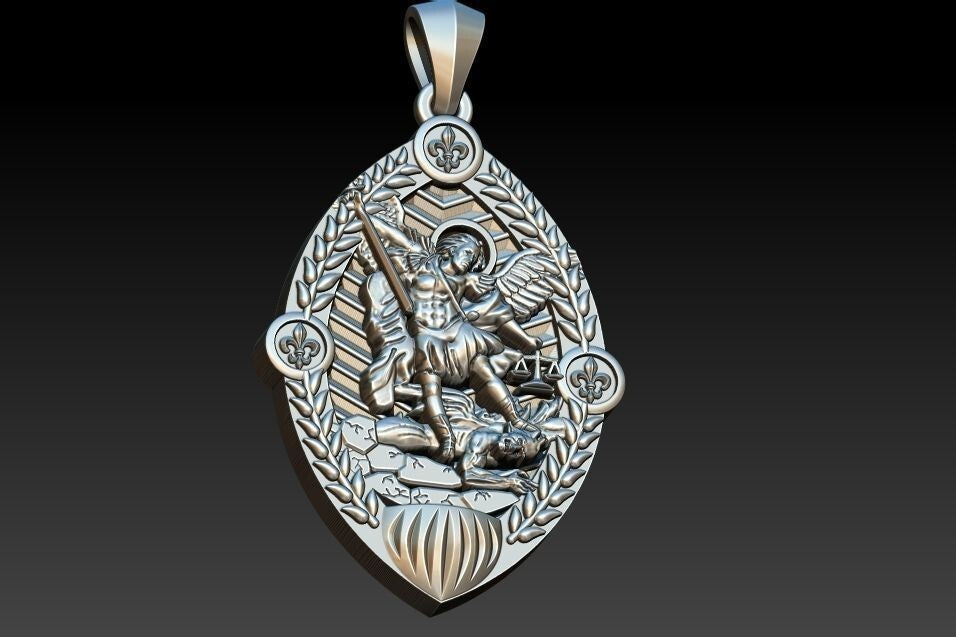 925 Silver San Miguel St Michael Archangel Gothic Charm Pendant Necklace For Men
