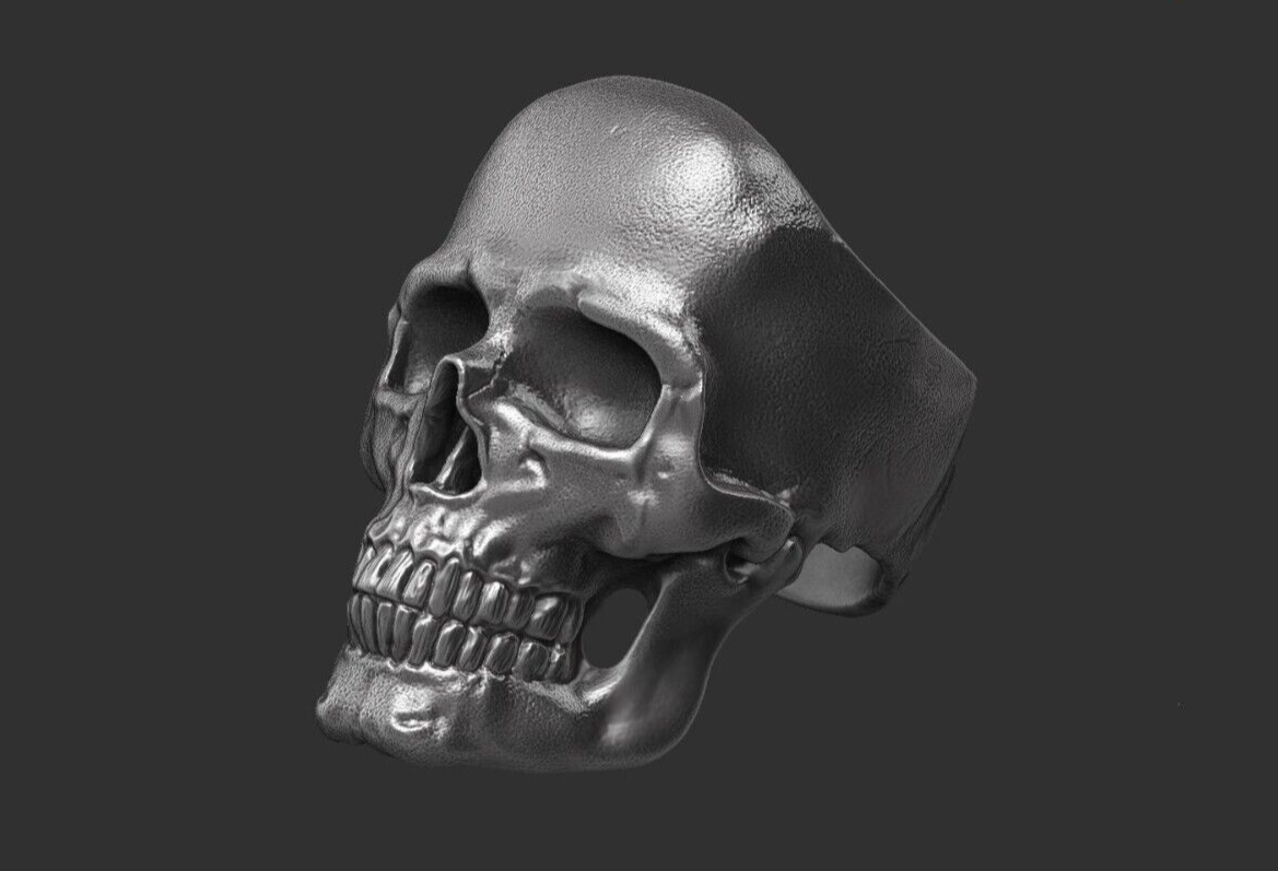 Flongo Silver Men Punk Gothic Skull Head Biker Ring Women Band Us5~ 15 Unisex