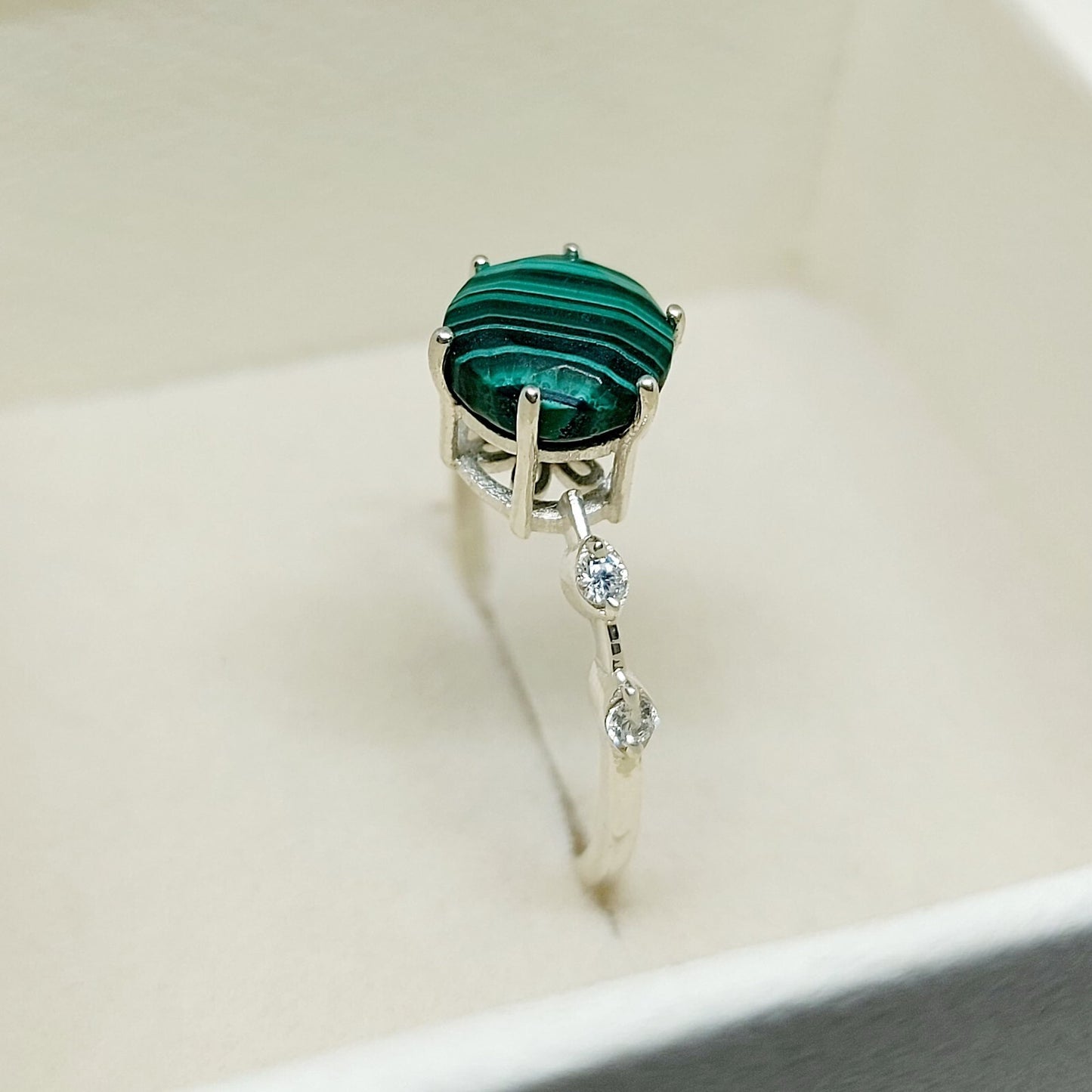 Natural Hexagon Malachite Ring 925 Sterling Silver Engagement Women's Jewelry