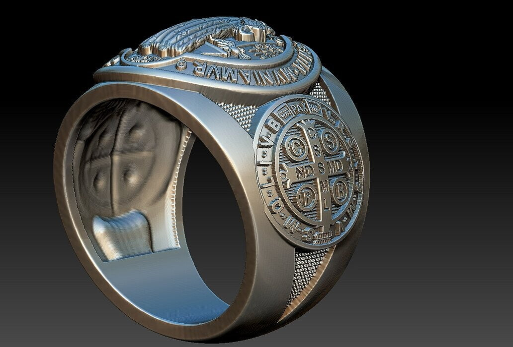 Saint Benedict Cross Ring 925 Silver Christian Signet Ring US5~15 Faith Gift