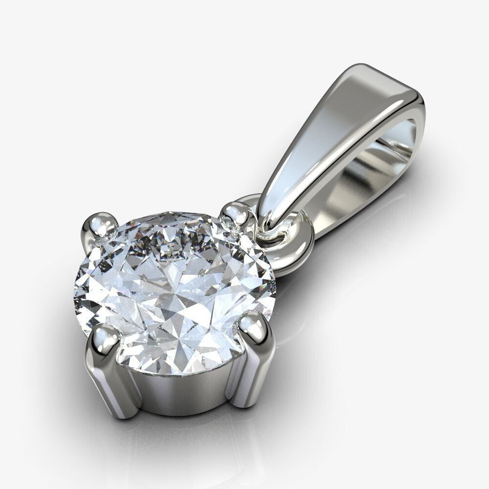 Silver Round Classic CZ Diamond Solitaire Pendant Necklace Gift for Women Men