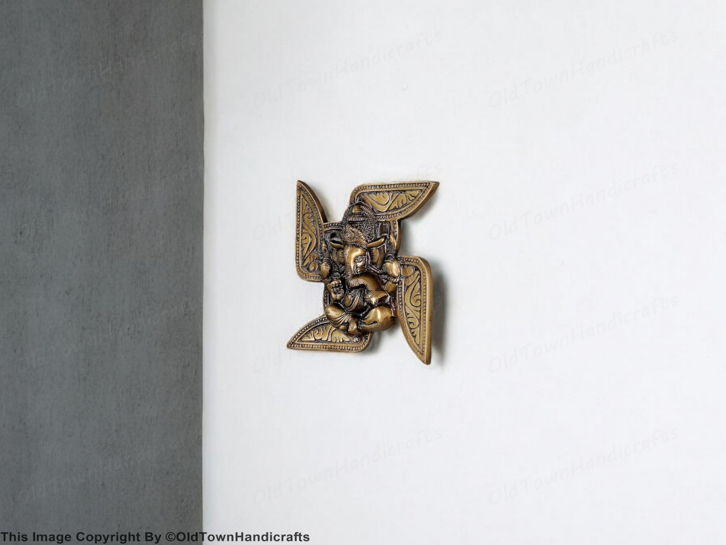 Brass Ganesha Swastika Wall Hanging 7x7" Hindu Decor | Auspicious Gift for Home