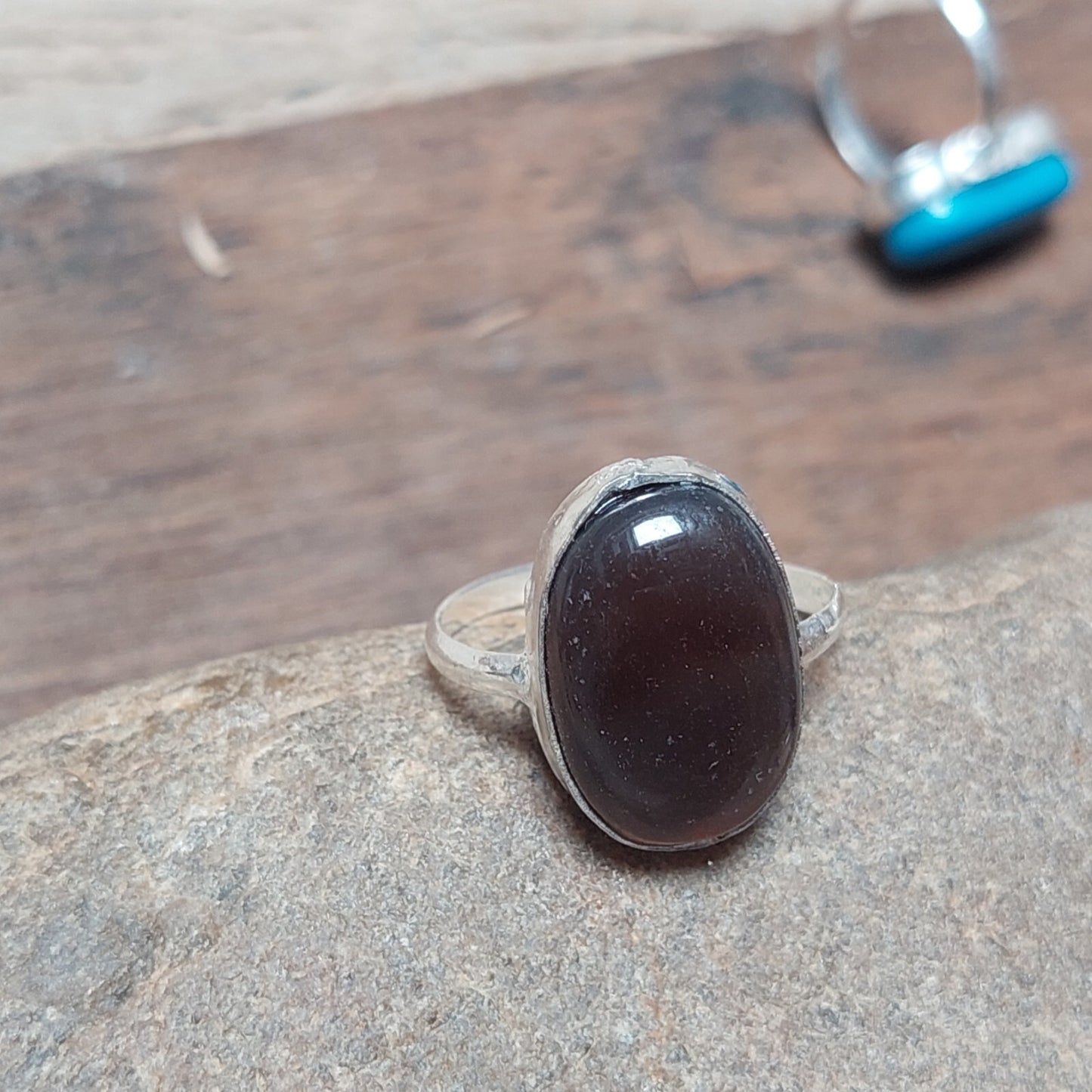 925 Sterling Silver Jewelry Dark Brown Agate Men's Ring Oval Brown Agate Ring