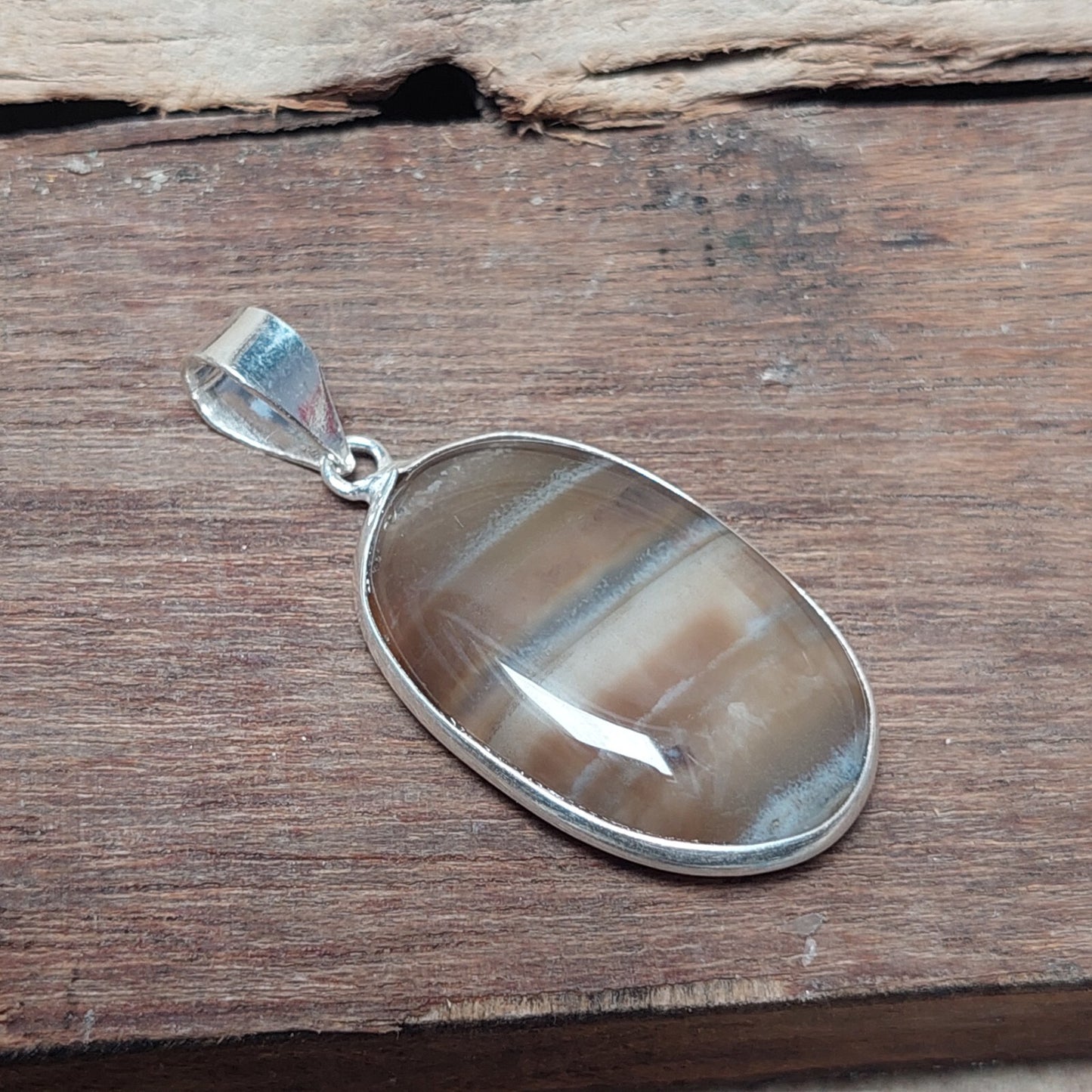 Vintage Brown Agate Gemstone Pendant 925 Sterling Silver Necklace For Girl