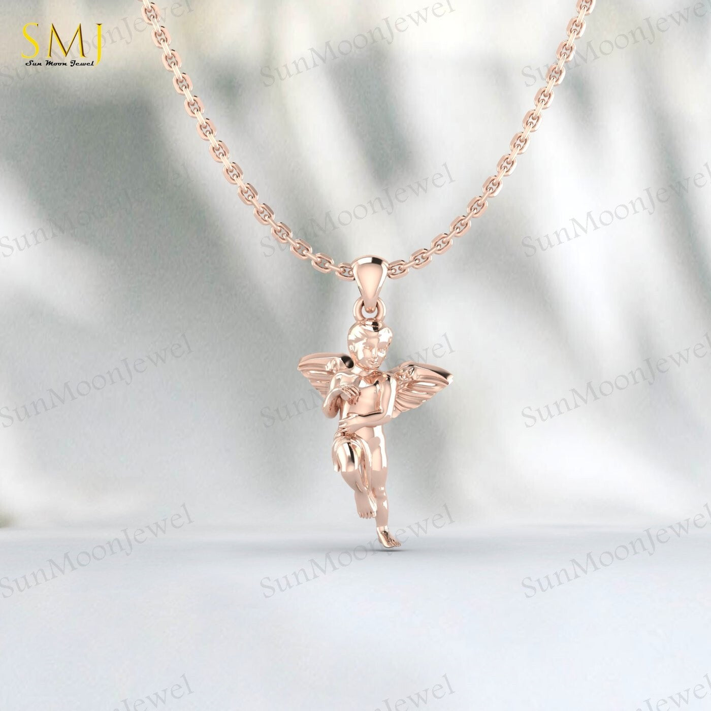 Cherubim Baby Angel Necklace Wings Charm Necklace 925 Sterling Silver For Her