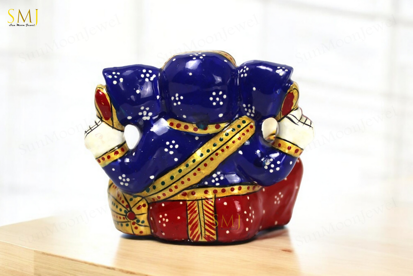 Gaddi Blessing Ganesh Hand Painted Enamel Ganesh Statue metal For Home Decor