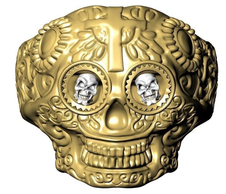 Punk Brass Day of the Dead Skull Ring Gothic Cross Biker Trend Style Ring US5~15