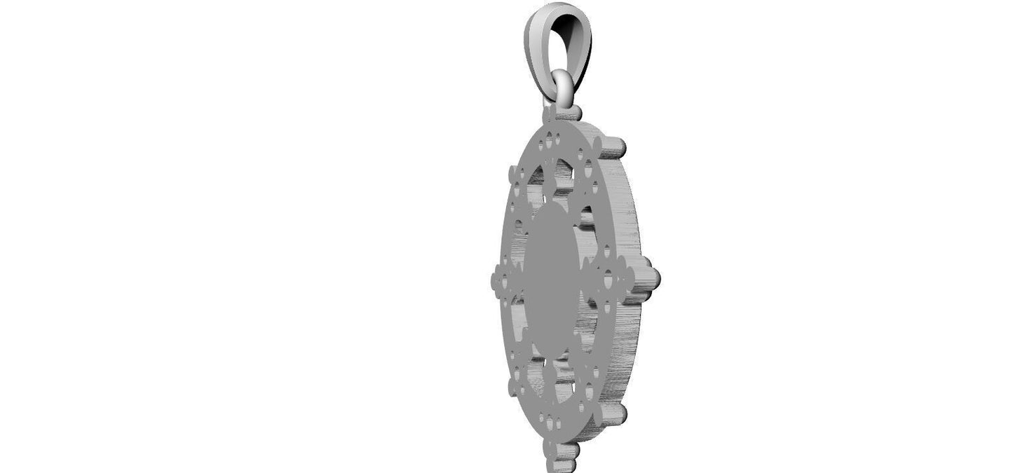 Silver Ship Helm Wheel Charm Pendant Nautical Necklace Handmade Gift Men Women