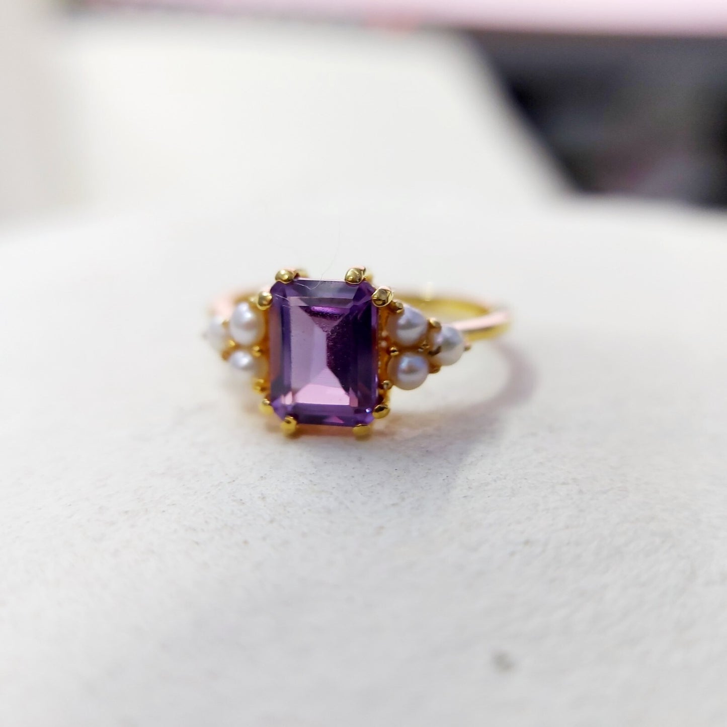 Emerald Cut Amethyst Pearl Ring 925 Silver Handmade Engagement Women Ring US5~15