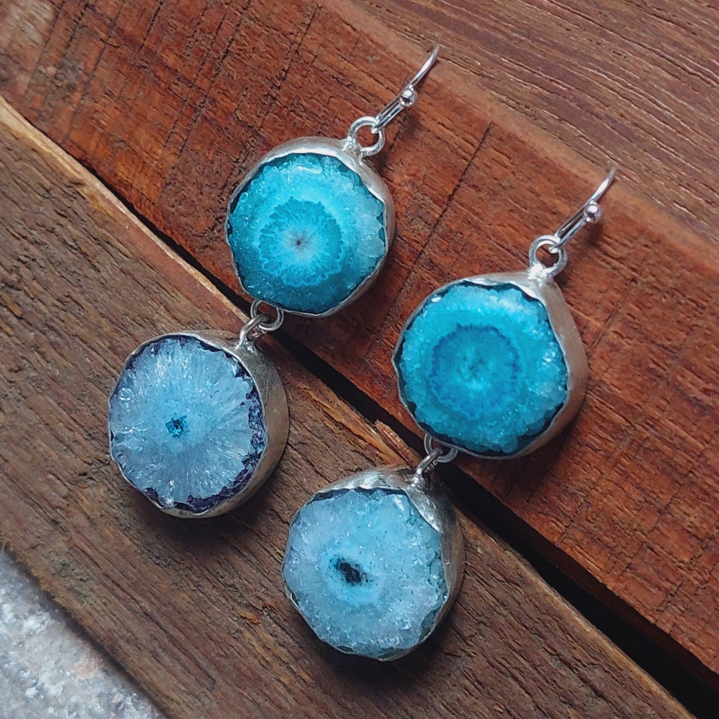 925 Sterling Silver Blue Solar Quartz Handmade Earrings Solar Gemstone Earrings
