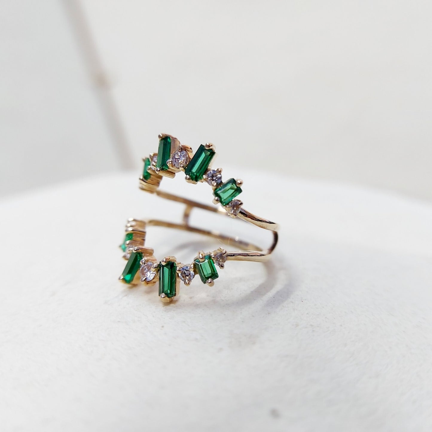 Emerald Baguette Ring Gemstone Set 925 Silver Ring Handmade Wedding Band US5~15