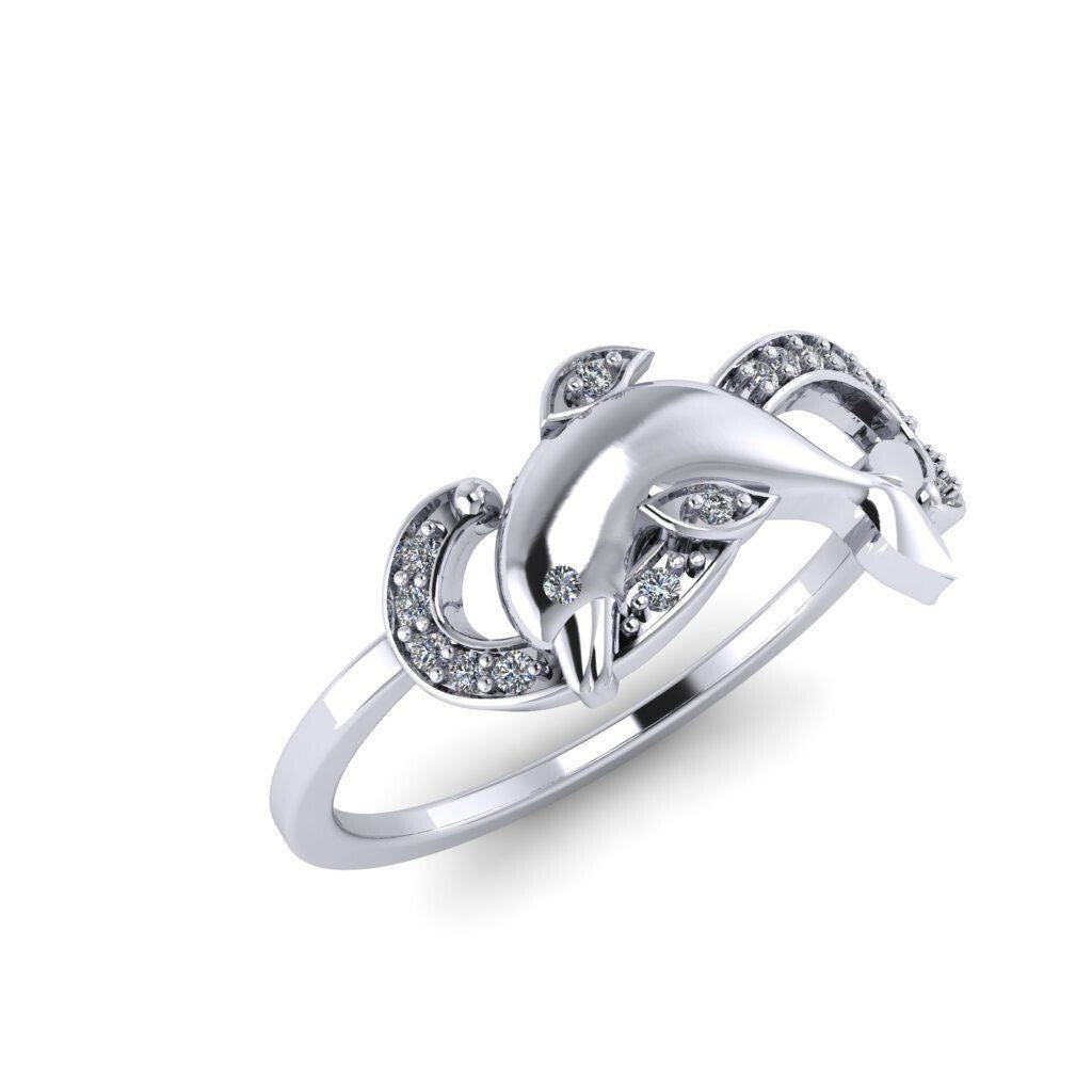 Dolphin Moissanite Engagement Ring Vintage Silver Dolphin Ring Wedding US5~15