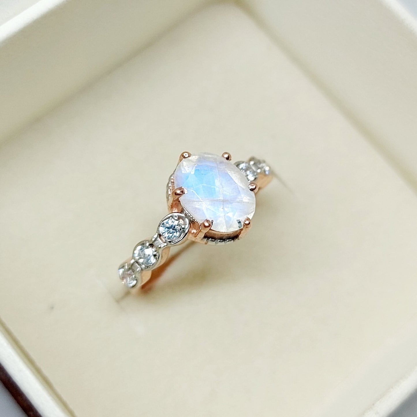 Natural Oval Cut Fire Moonstone Ring 925 Sterling Silver ArtDeco Engagement Ring