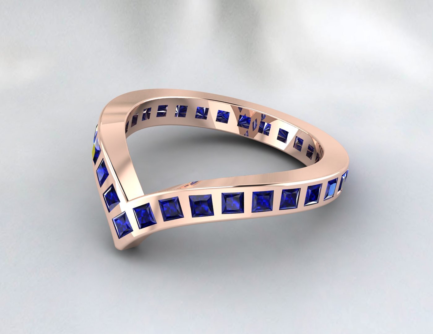 Princess Cut Blue Sapphire Wedding Band Fine Silver Lab Created Curved Band