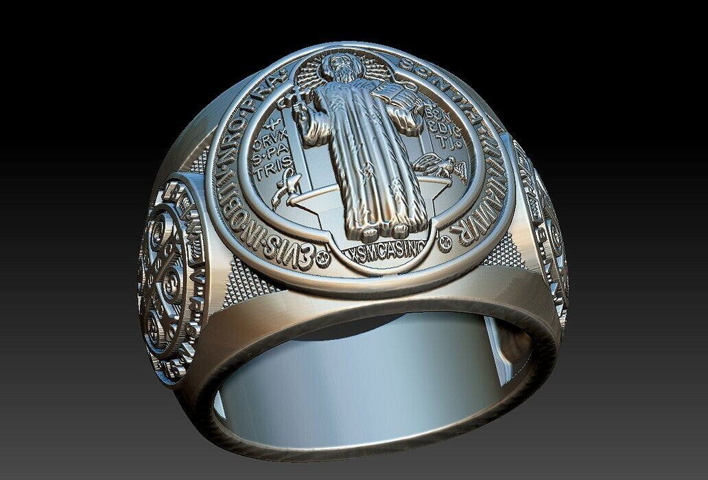 Saint Benedict Cross Ring 925 Silver Christian Signet Ring US5~15 Faith Gift