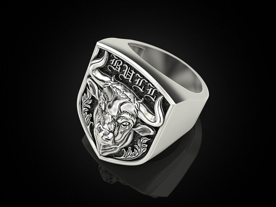 925 Silver Zodiac Taurus Bull Head Signet Ring For Men US5~15 Biker Jewelry Ring