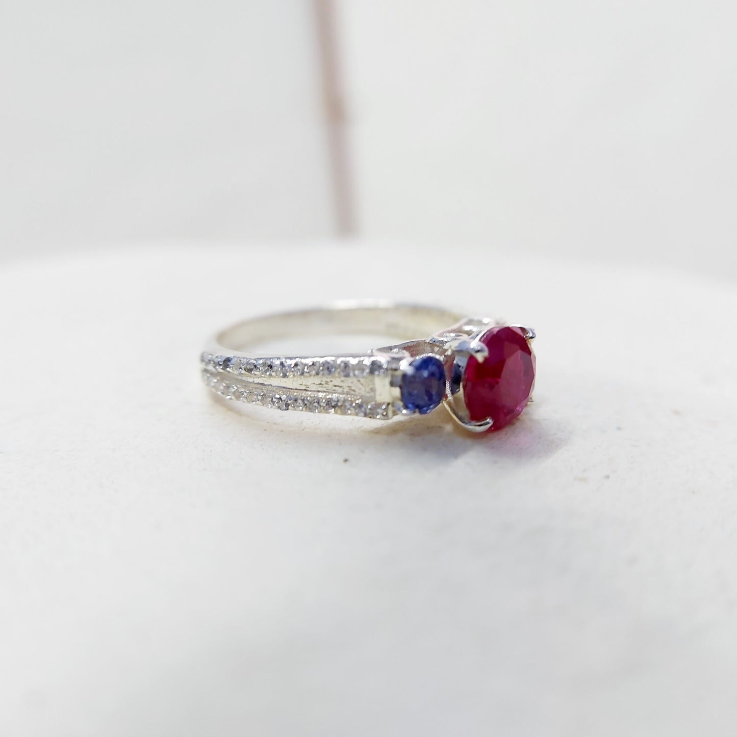Sapphire and Ruby Wedding Ring Engagement Band 925 Sterling Silver Ring Us5~ 15
