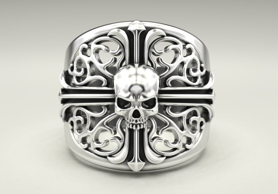 Punk Gothic Skull Cross Biker Ring 925 Silver Pirate Rider Jewelry Gift US5~15