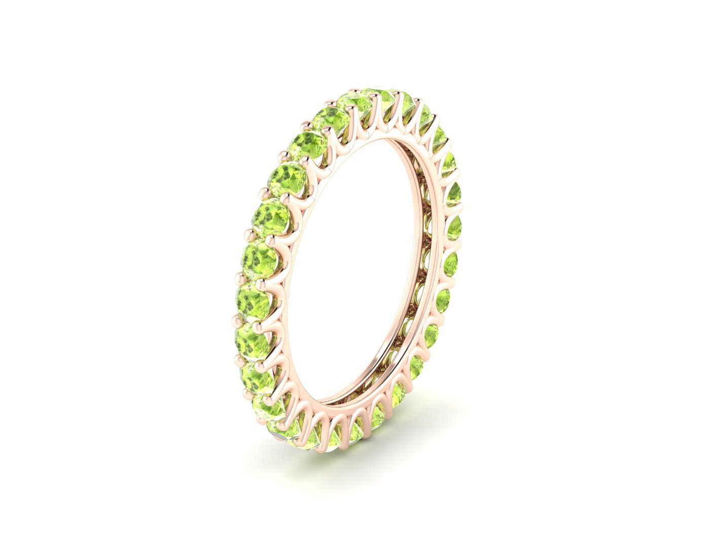 Natural Round Green Peridot Band Eternity Stacking Promise Fine Silver Band