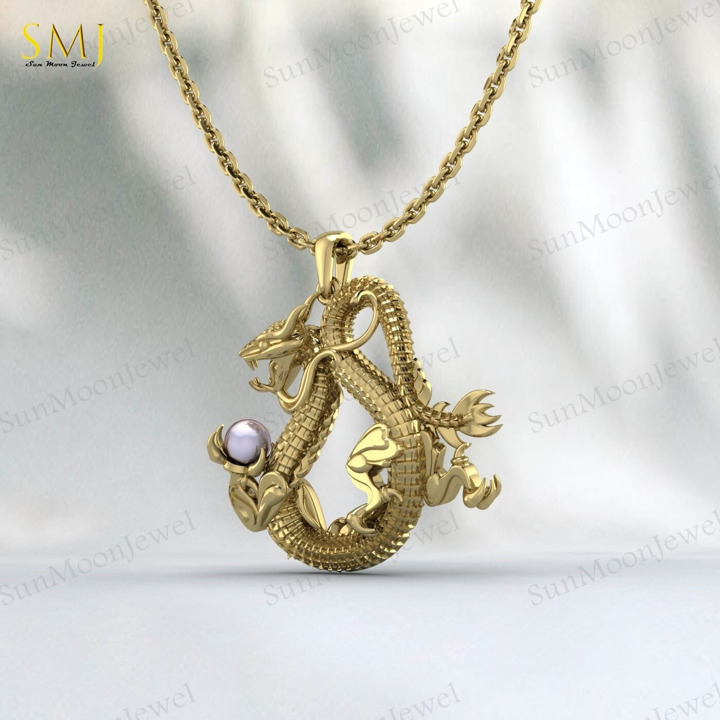 925 Sterling Silver Dragon Pendant Necklace For Man Pearl Dragon Unique Gifts