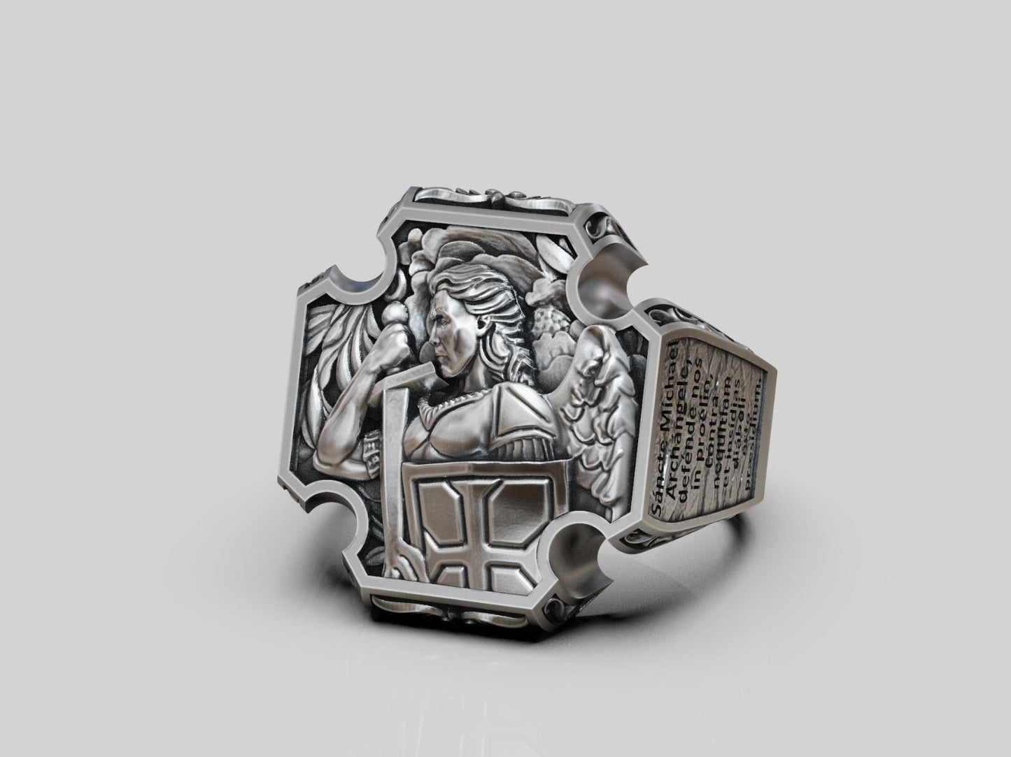 Saint Archangel Michael Prayer Signet Ring US7-15 Sterling Silver Men's Ring