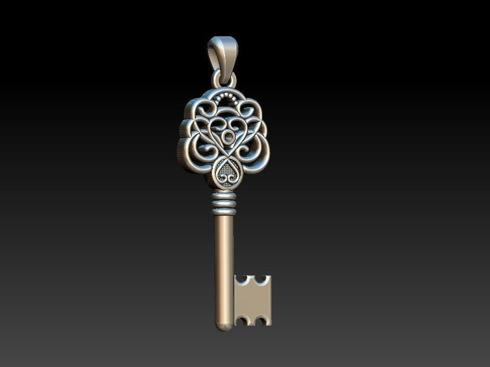Silver Heart Key Pendant Necklace Gift for Her Handmade Key Jewelry Women Men