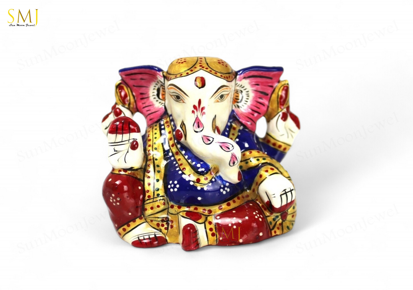 Gaddi Blessing Ganesh Hand Painted Enamel Ganesh Statue metal For Home Decor