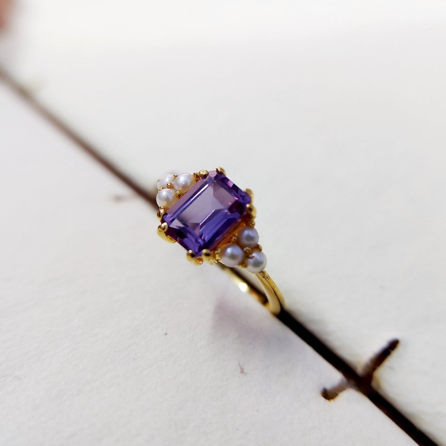 Emerald Cut Amethyst Pearl Ring 925 Silver Handmade Engagement Women Ring US5~15