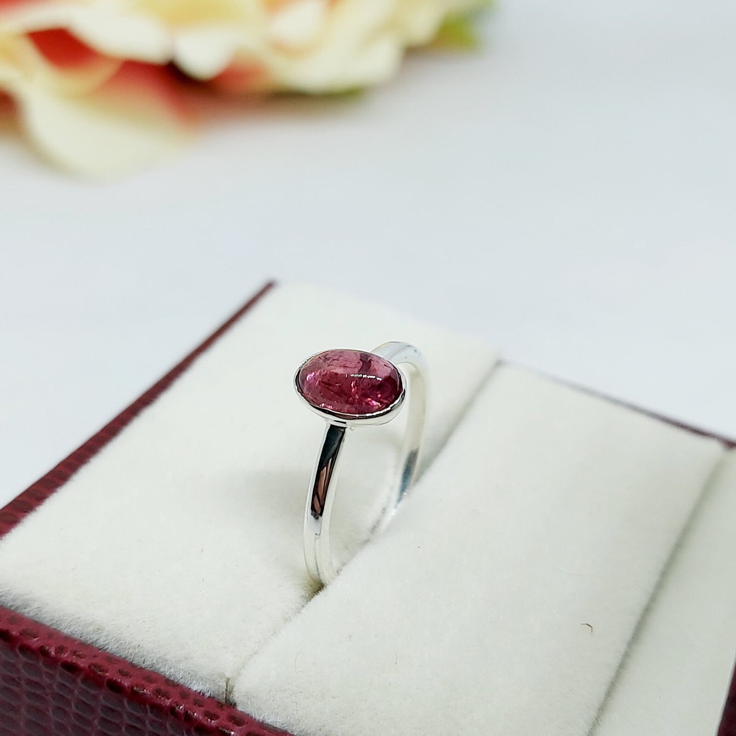 Pink Tourmaline Ring Oval Cut Handmade 925 Silver Gift Ring US5~15 Elegant Look