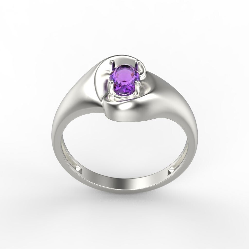 Natural Amethyst Oval Cut Ring 925 Silver Purple Gemstone Curve Band Gift US5-15