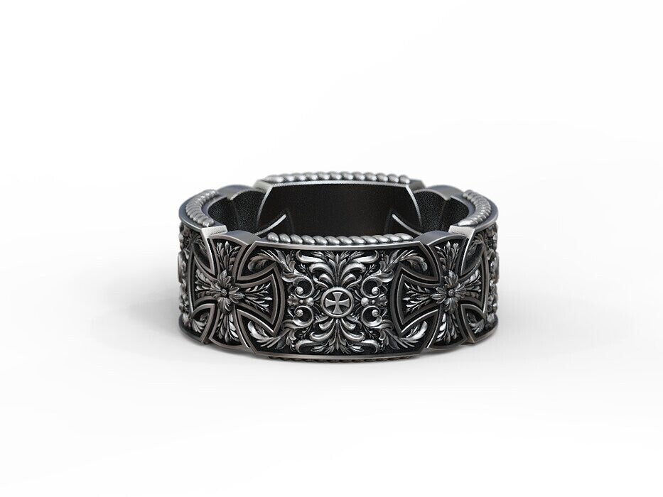925 Silver Templar Cross Band Ring Gothic Christian Faith Hope Love Ring US5 ~15