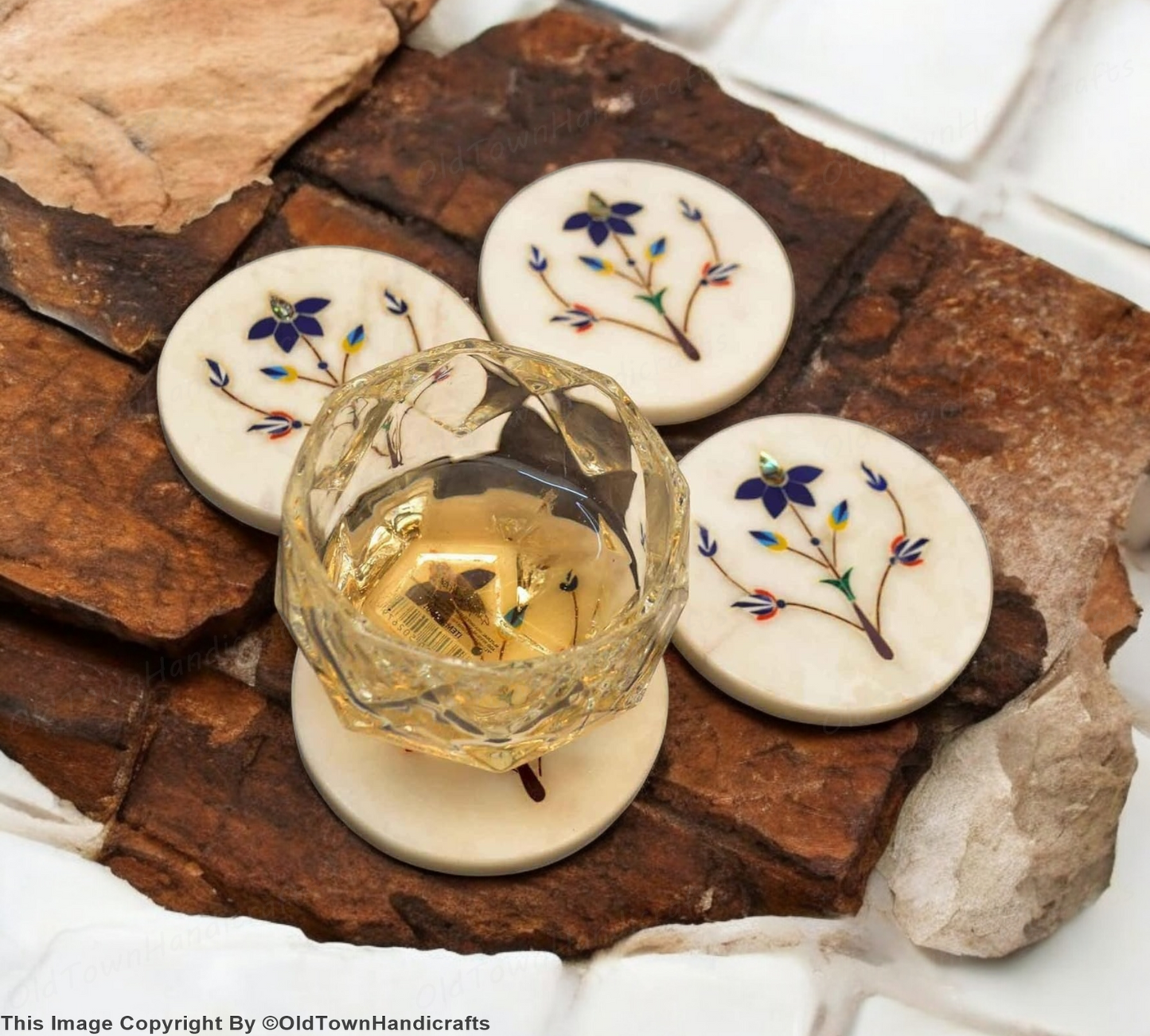 Handcrafted Marble Coasters Set of 4 Designer Tableware for Home & Office