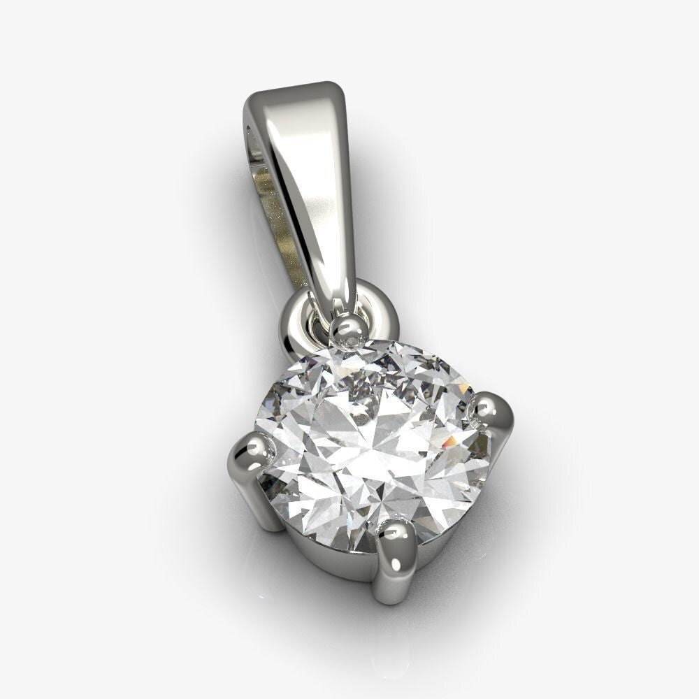 Silver Round Classic CZ Diamond Solitaire Pendant Necklace Gift for Women Men