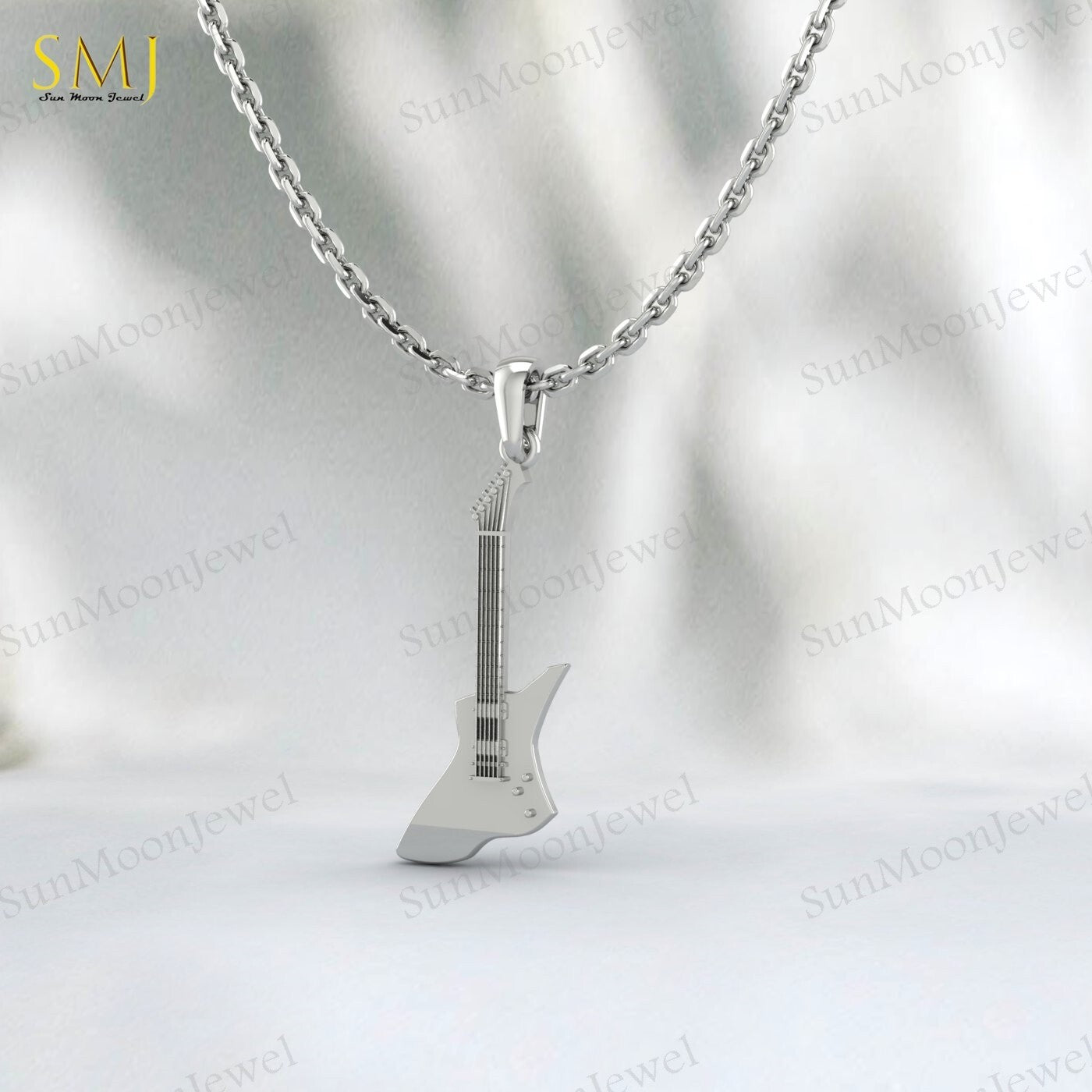 Guitar 925 Sterling Silver Pendant Guitar Lovers Necklace Pendant