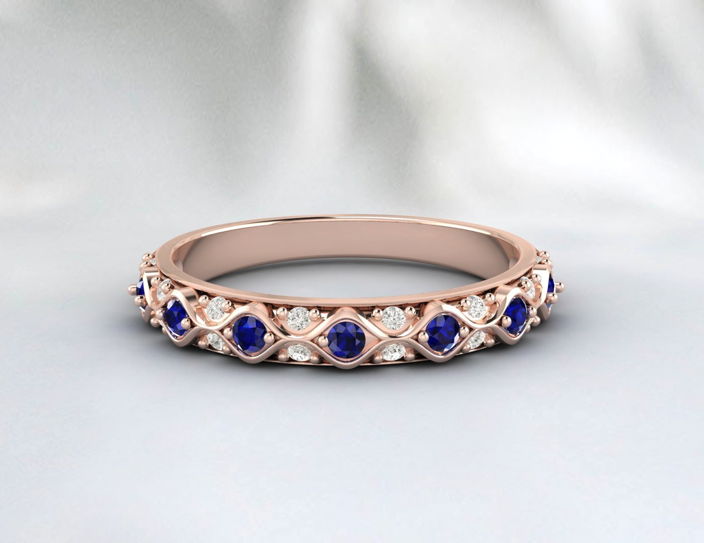 Sapphire Cz Diamond Wedding Band Fine Silver Antique Vintage Band Lab Created